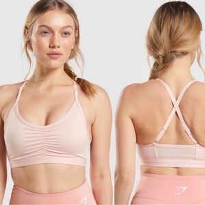 Gymshark Light Pink Ruched Medium Impact Sports Bra